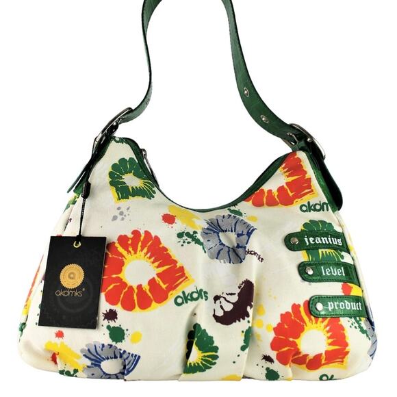 Akademiks Handbags - Akademiks Tag Her Y2K Hobo Bag Green Orange Paint Splatter Canvas VTG 90s NEW